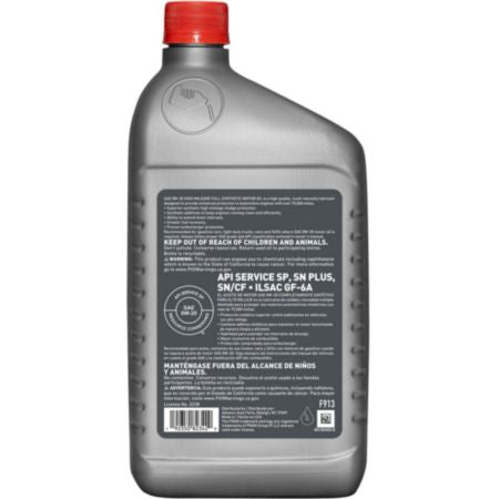 Fram 0W20 Full Synthetic High Mileage Motor Oil - F913