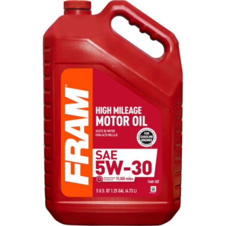 Fram 5W30 Conventional High Mileage Motor Oil, 5 quart bottle - F660-5QT