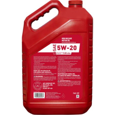 Fram 5W20 Conventional High Mileage Motor Oil, 5 quart bottle - F662-5QT