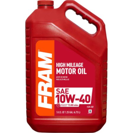 Fram 10W40 Conventional High Mileage Motor Oil, 5 quart bottle - F670-5QT