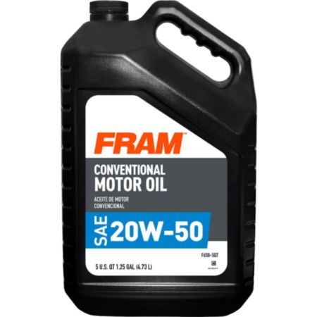 Fram 20W50 Conventional Motor Oil - Chain Wear Protection, 5 quart bottle - F650-5QT