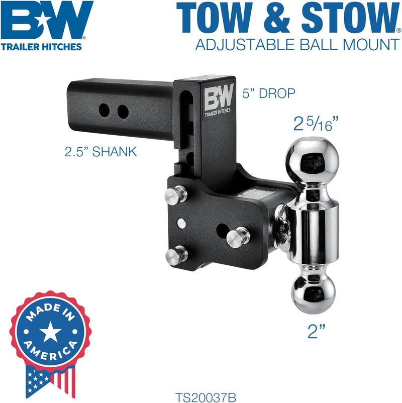 Load image into Gallery viewer, B&amp;W Trailer Hitches Tow &amp; Stow Adjustable Trailer Hitch Ball Mount - TS20037B
