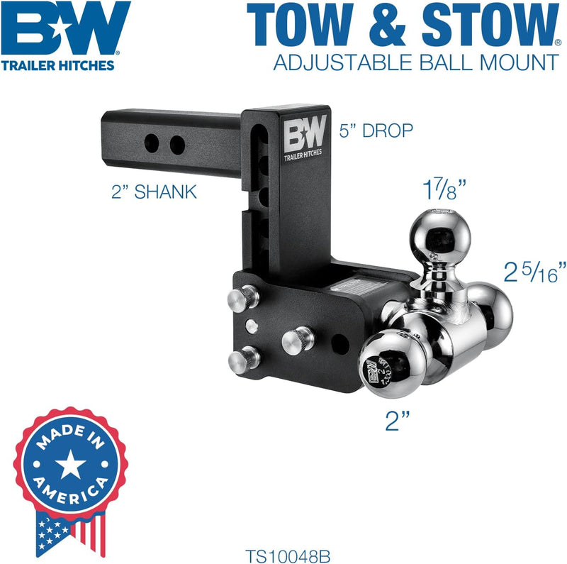 Load image into Gallery viewer, B&amp;W Trailer Hitches Tow &amp; Stow Adjustable Trailer Hitch Ball Mount - TS10048B
