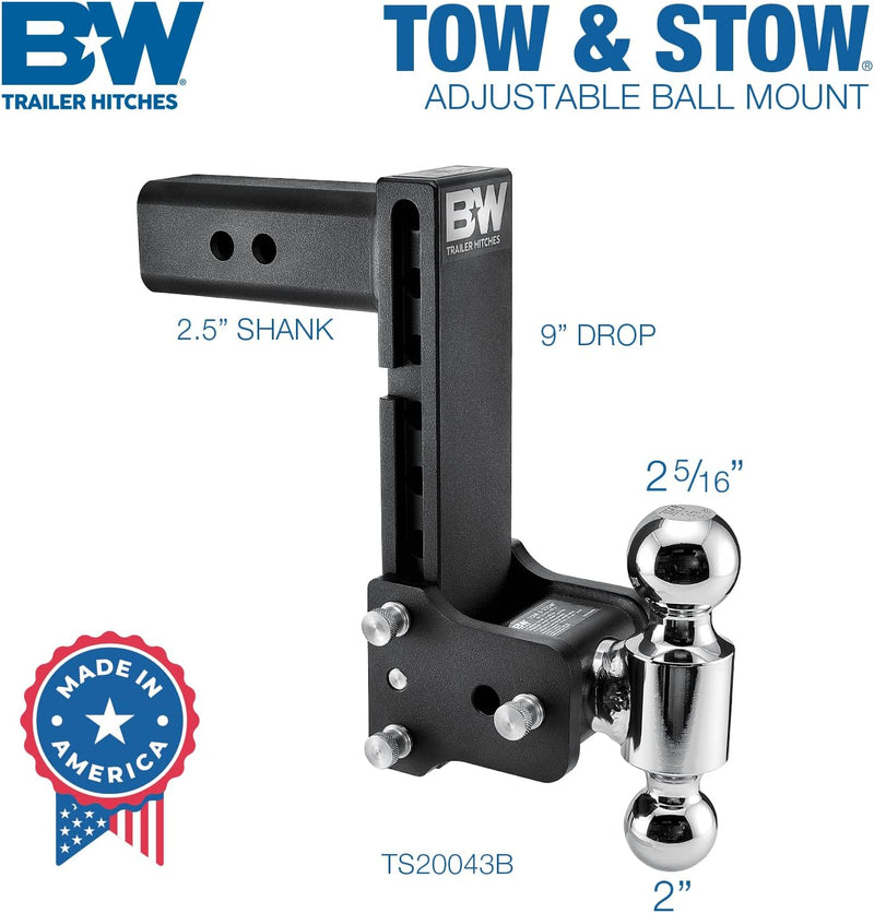 Load image into Gallery viewer, B&amp;W Trailer Hitches Tow &amp; Stow Adjustable Trailer Hitch Ball Mount - TS20043B
