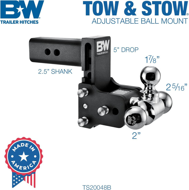 Load image into Gallery viewer, B&amp;W Trailer Hitches Tow &amp; Stow Adjustable Trailer Hitch Ball Mount - TS20048B
