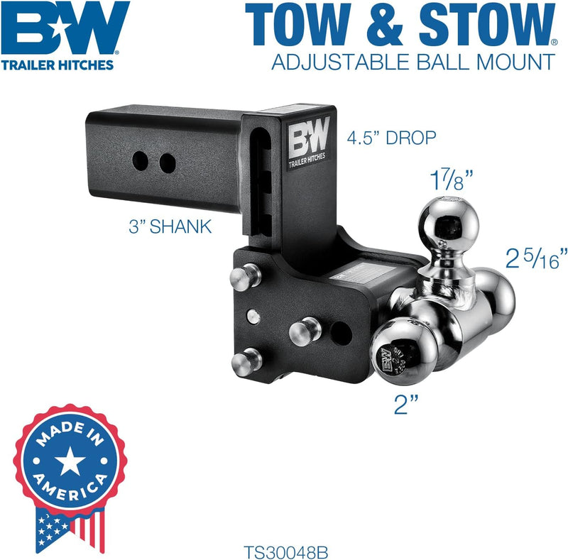 Load image into Gallery viewer, B&amp;W Trailer Hitches Tow &amp; Stow Adjustable Trailer Hitch Ball Mount - TS30048B
