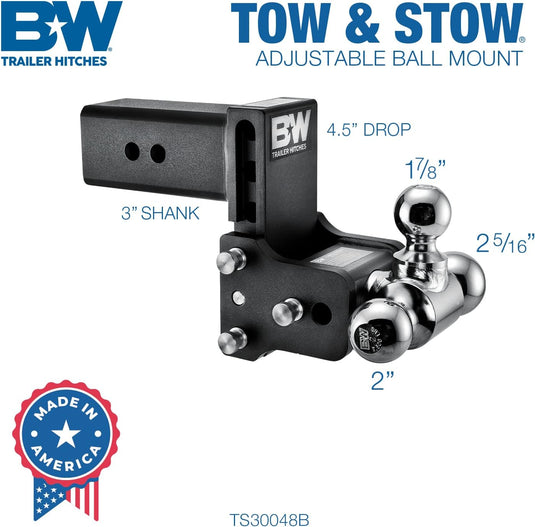 B&W Trailer Hitches Tow & Stow Adjustable Trailer Hitch Ball Mount - TS30048B