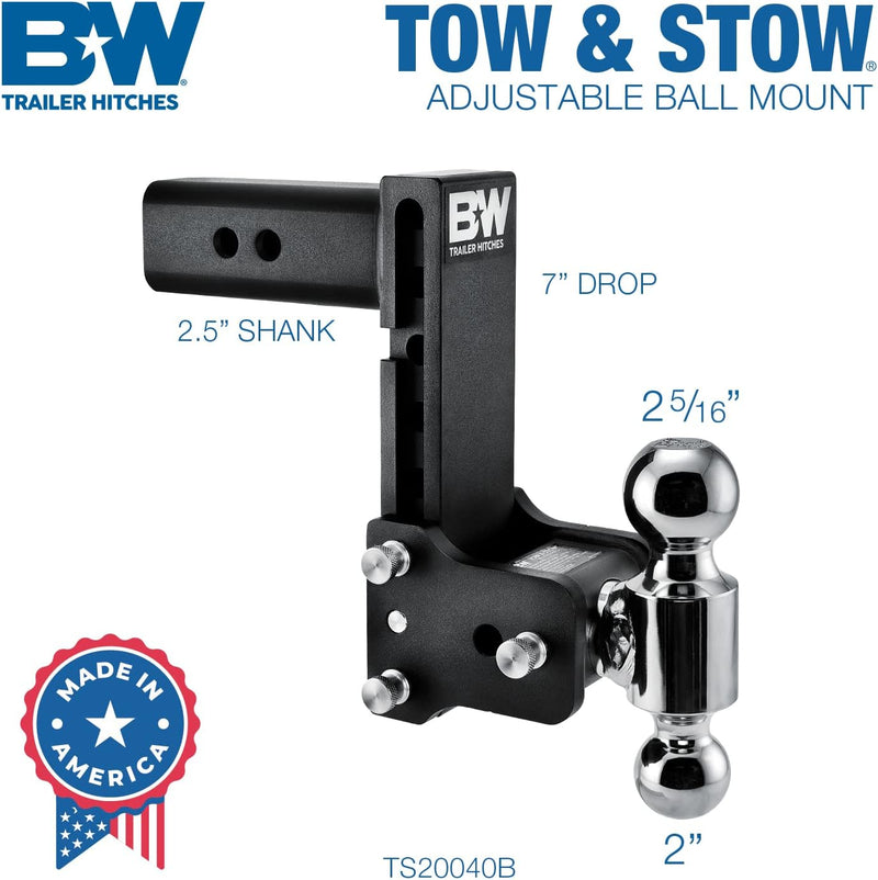 Load image into Gallery viewer, B&amp;W Trailer Hitches Tow &amp; Stow Adjustable Trailer Hitch Ball Mount - TS20040B
