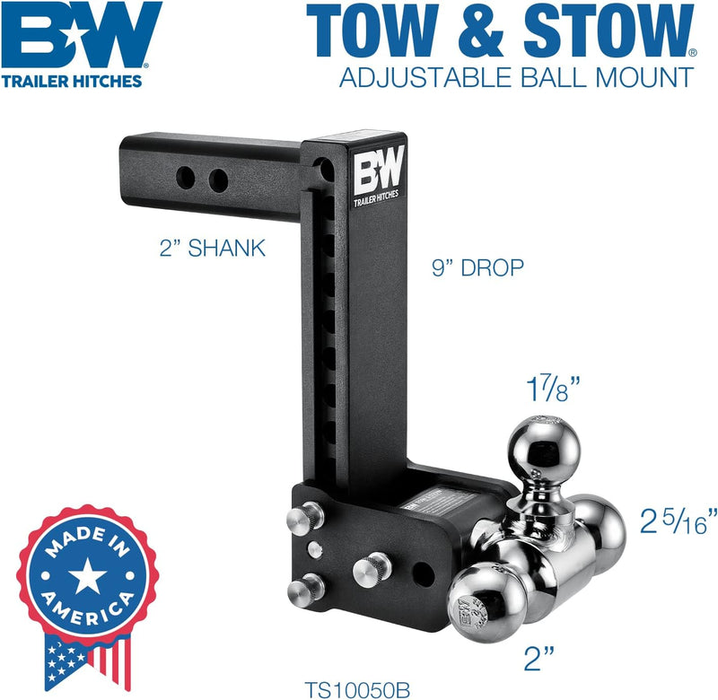 Load image into Gallery viewer, B&amp;W Trailer Hitches Tow &amp; Stow Adjustable Trailer Hitch Ball Mount - TS10050B
