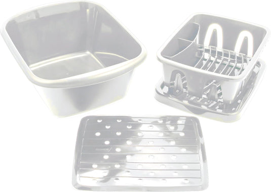 Camco White Sink Kit with Dish Drainer, Dish Pan and Sink Mat - 43517