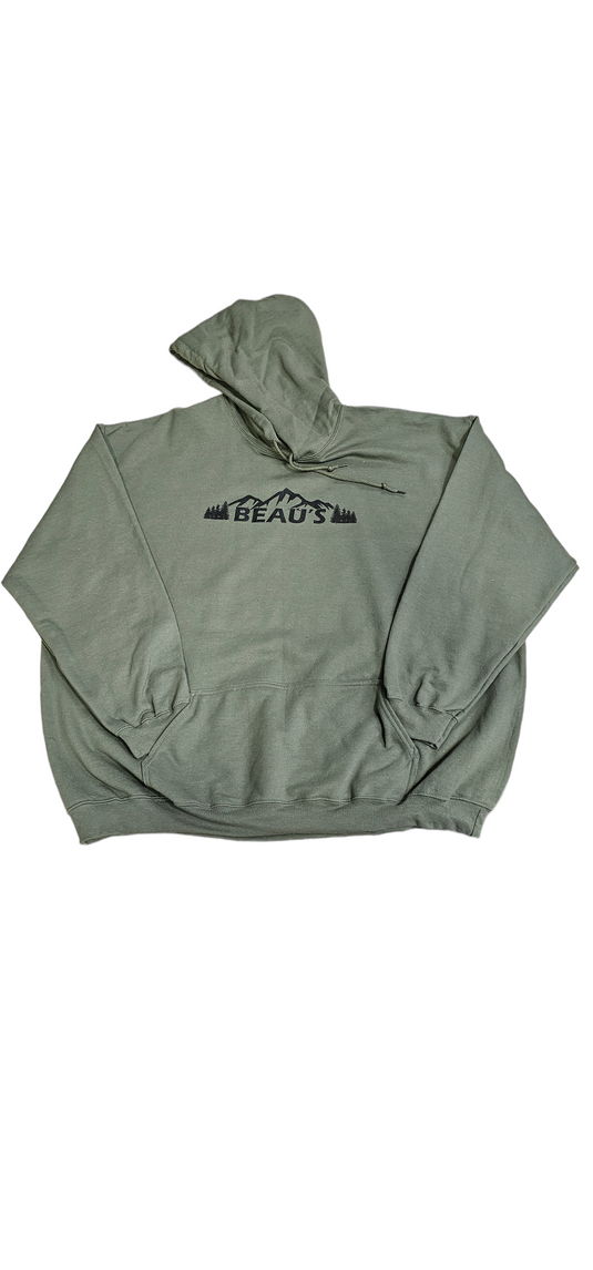Army Green Beau's Auto Parts hoodie 50/50 blend 7.8 oz