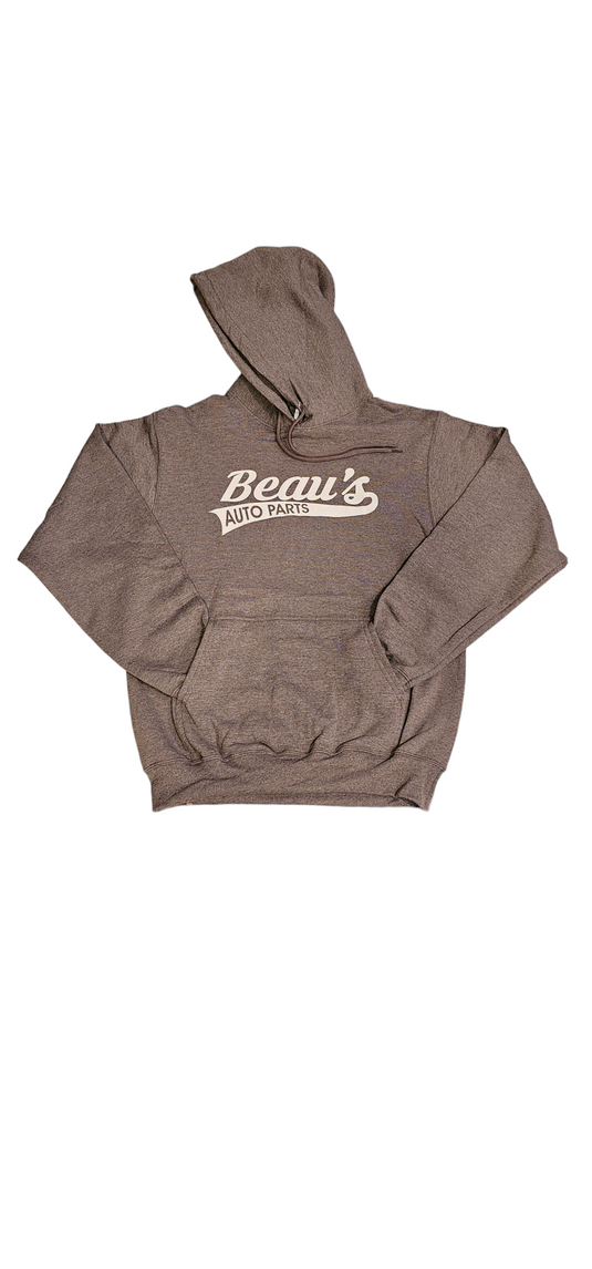 Brown Beau's Auto Parts hoodie 50/50 blend 7.8 oz