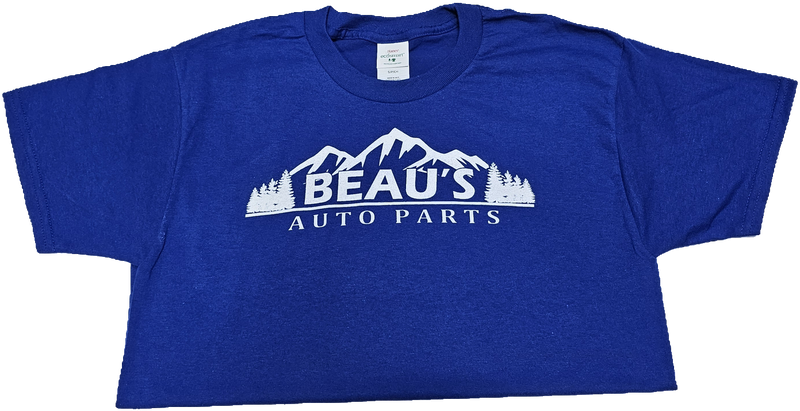 Load image into Gallery viewer, Blue Beau&#39;s Auto Parts T-shirt 50/50 blend
