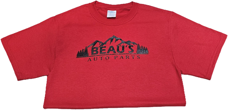 Load image into Gallery viewer, Custom Beau&#39;s Auto Parts T-shirt with mountain logo 50/50 blend
