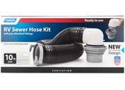 Camco RV Sewer Kit | Pre-Attached Fittings, a 10-Foot Sewer Hose, Translucent Sewer Elbow with 4-in-1 Adapter - 39551