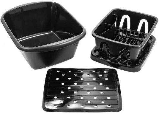 Camco Black Sink Kit with Dish Drainer, Dish Pan and Sink Mat - 43518