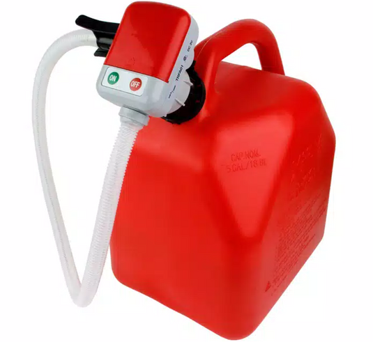 2.4 gal per minute fuel transfer pump for gas cans and jugs with auto shut off.