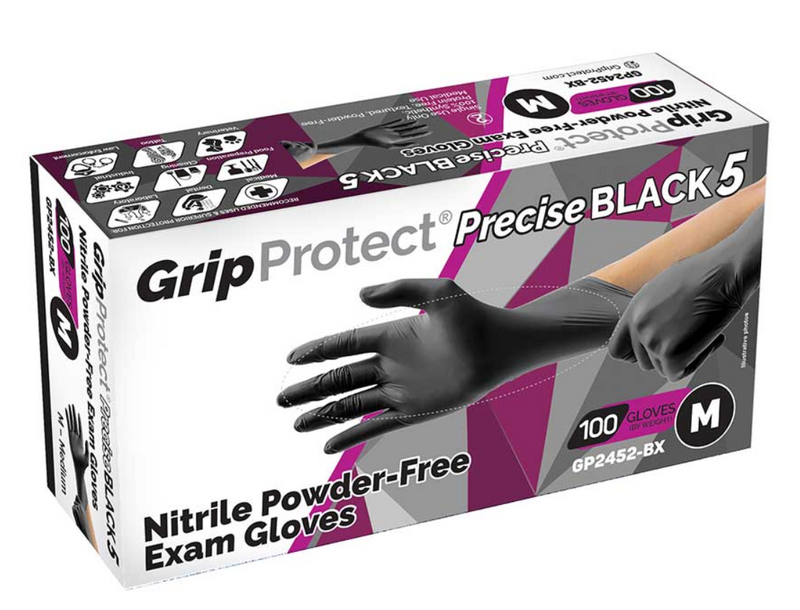 Load image into Gallery viewer, GripProtect 5 mil black nitrile medium powder free exam gloves GP2452
