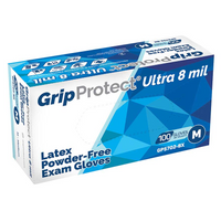 GripProtect 8mil latex powder free exam gloves medium size