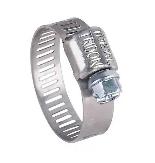 Ideal brand stainless band with galvanized screw hose clamp. 