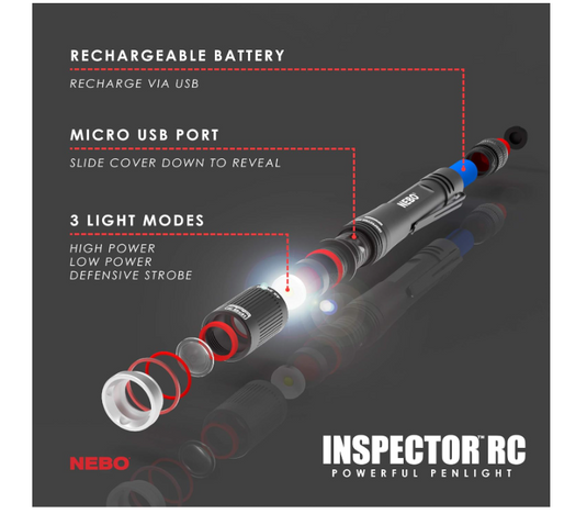 NEBO Rechargeable Pen Light Flashlight 360-Lumens W/Flex Power Technology Water Proof