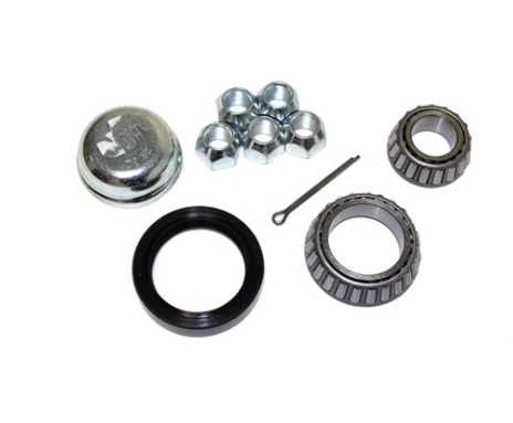Trailer bearing kit including bearings, seals, lug nuts, grease cap, and pin for one of your trailer axle hubs. 