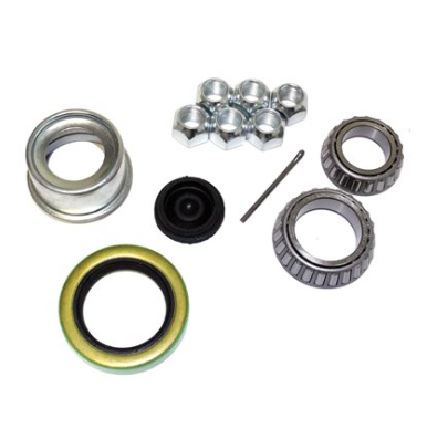 Trailer bearing kit including bearings, seals, lug nuts, grease cap, and pin for one of your trailer axle hubs
