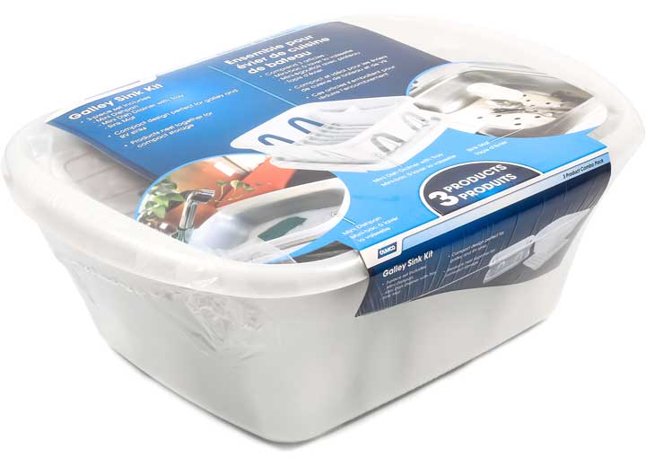 Load image into Gallery viewer, Camco White Sink Kit with Dish Drainer, Dish Pan and Sink Mat - 43517
