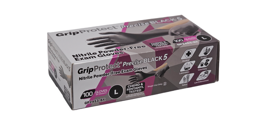 GripProtect 5 mil black nitrile large powder free exam gloves GP2453