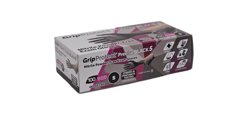 Load image into Gallery viewer, GripProtect 5 mil black nitrile small powder free exam gloves GP2451
