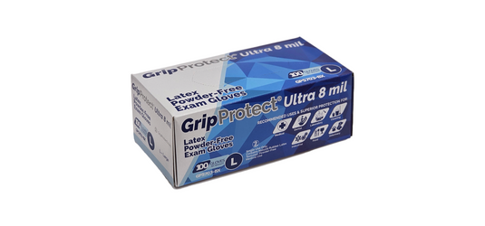GripProtect 8mil latex powder free exam gloves Large size